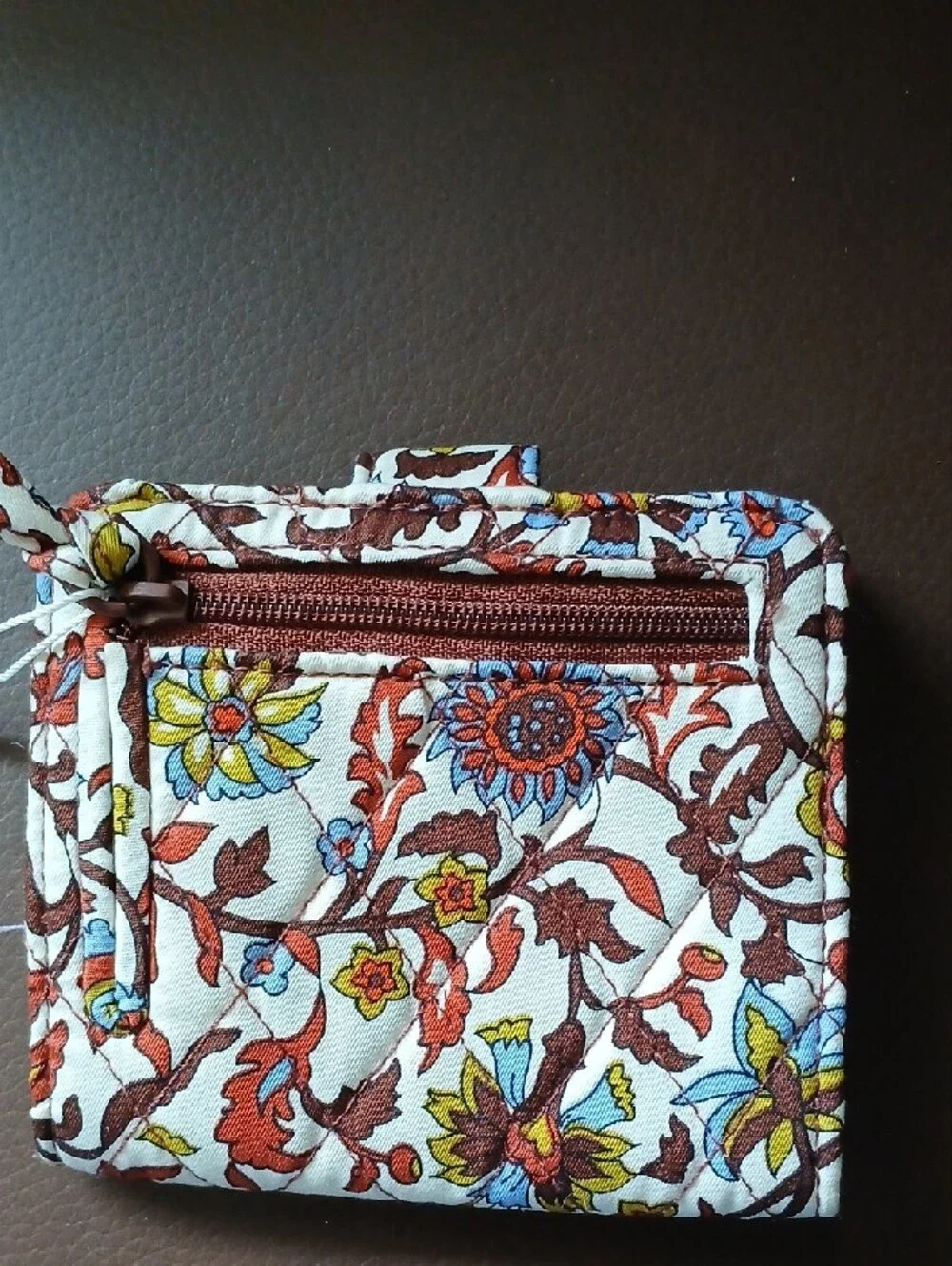 Vera Bradley Quilted Floral Wristlet Wallet in White, Brown, Yellow, Blue, Red